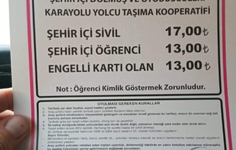 ŞEHİRİÇİ DOLMUŞ ÜCRETLERİ DEĞİŞTİ.