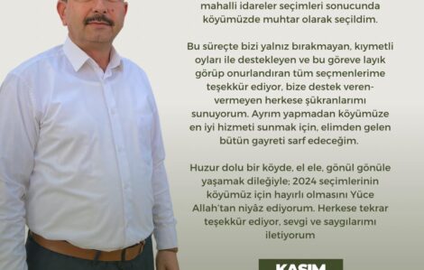 Muhtar Türkmenoğlu’ndan Teşekkür Mesajı…